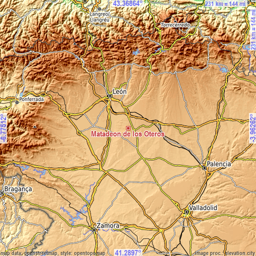 Topographic map of Matadeón de los Oteros