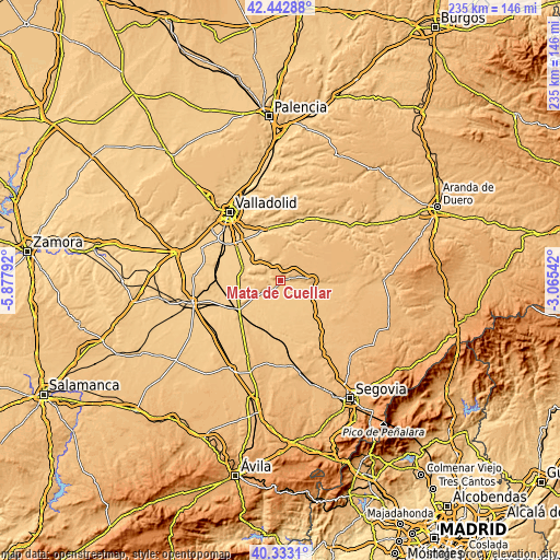 Topographic map of Mata de Cuéllar