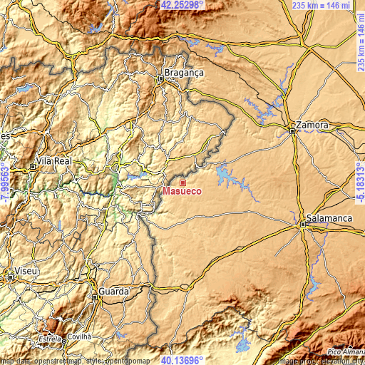 Topographic map of Masueco