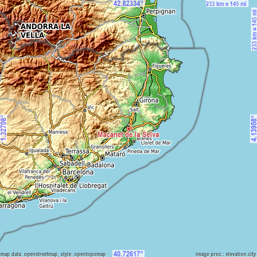 Topographic map of Maçanet de la Selva