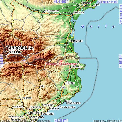 Topographic map of Maçanet de Cabrenys