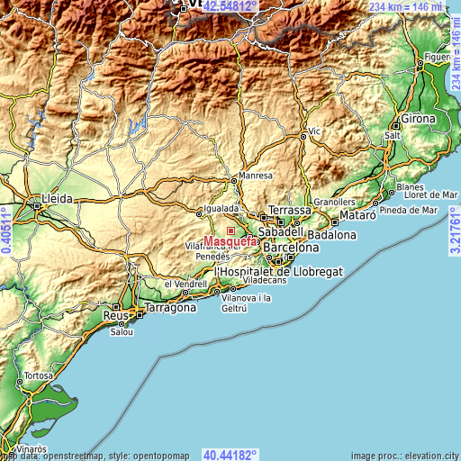 Topographic map of Masquefa