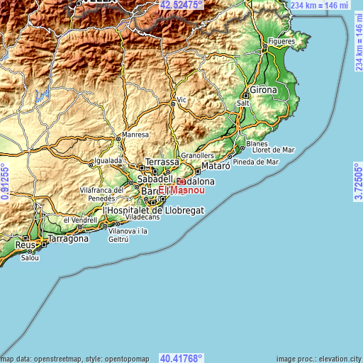 Topographic map of El Masnou