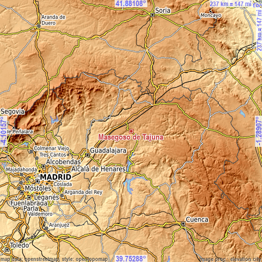 Topographic map of Masegoso de Tajuña