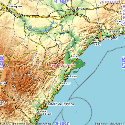 Topographic map of Mas de Barberans