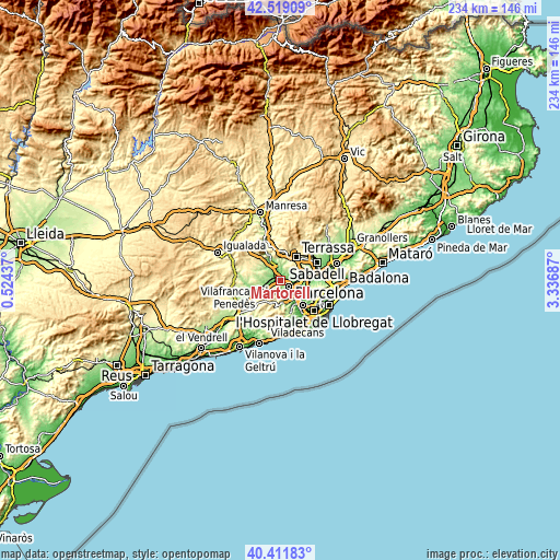 Topographic map of Martorell