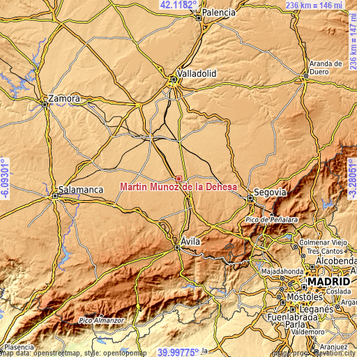 Topographic map of Martín Muñoz de la Dehesa