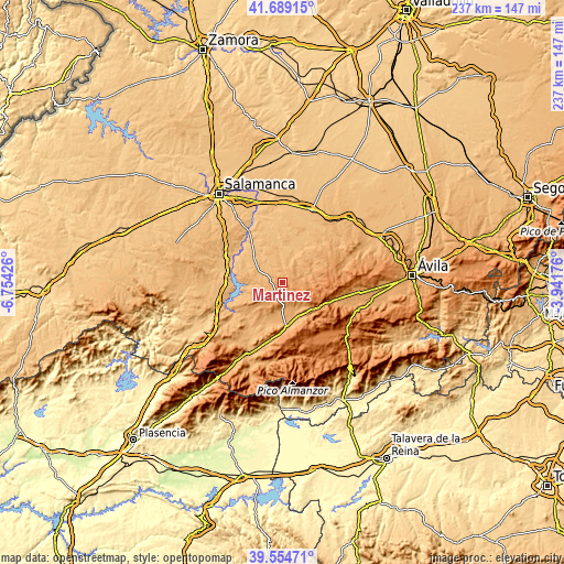 Topographic map of Martínez