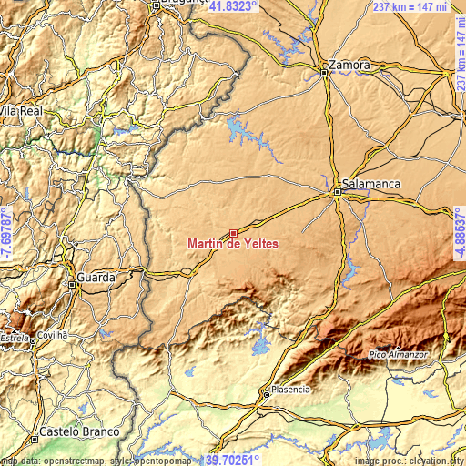 Topographic map of Martín de Yeltes