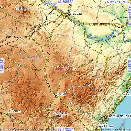 Topographic map of Martín del Río