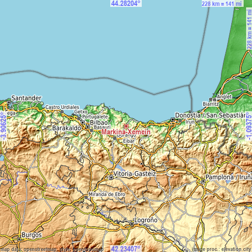 Topographic map of Markina-Xemein