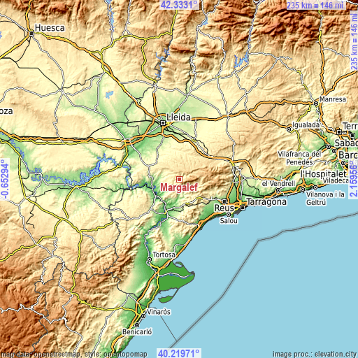 Topographic map of Margalef