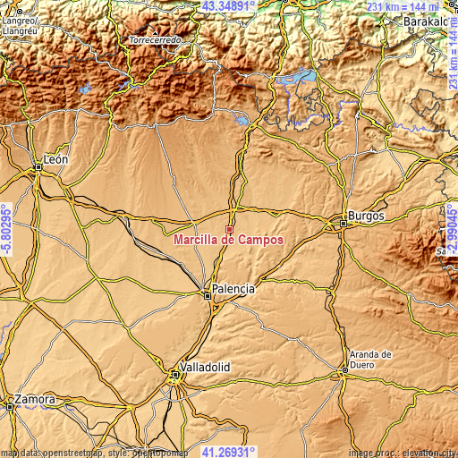 Topographic map of Marcilla de Campos