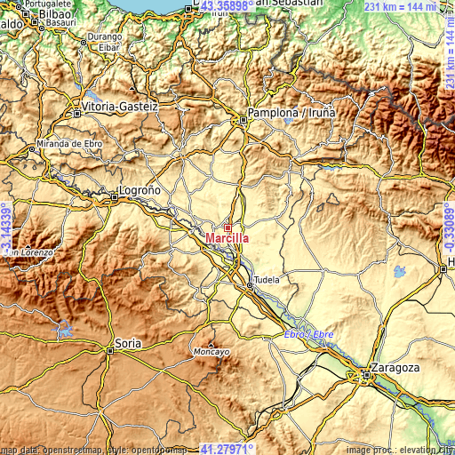 Topographic map of Marcilla