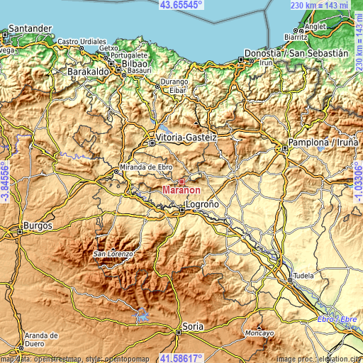Topographic map of Marañón
