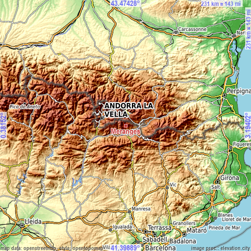 Topographic map of Meranges