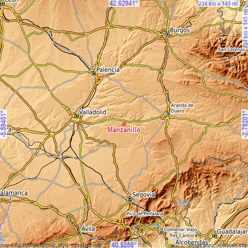 Topographic map of Manzanillo