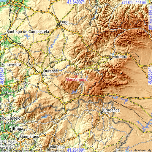 Topographic map of Manzaneda