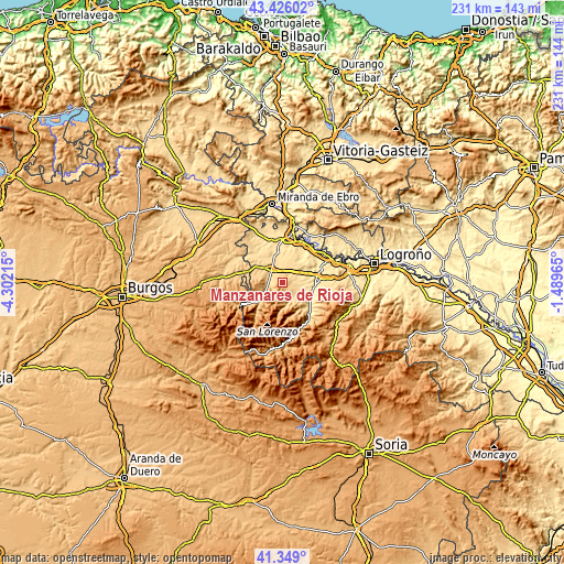 Topographic map of Manzanares de Rioja