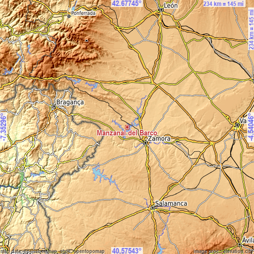 Topographic map of Manzanal del Barco