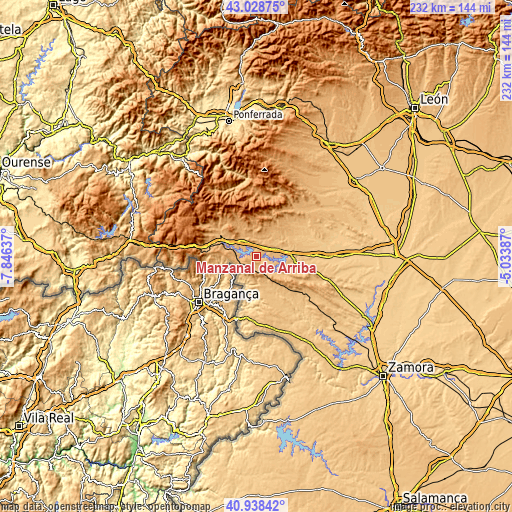 Topographic map of Manzanal de Arriba