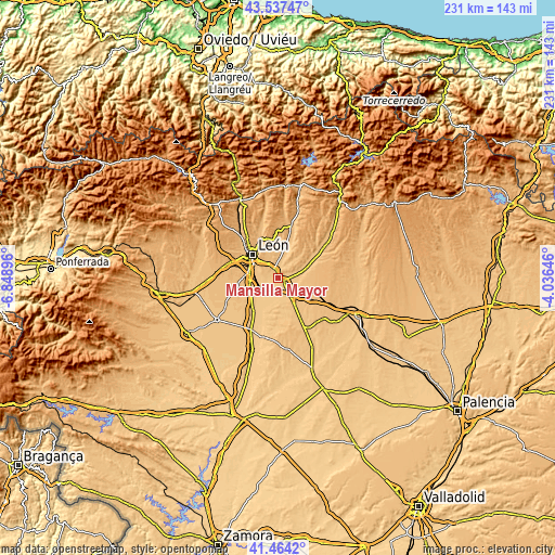 Topographic map of Mansilla Mayor