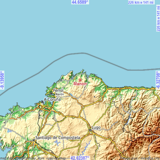 Topographic map of Mañón