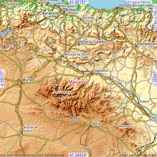 Topographic map of Manjarrés