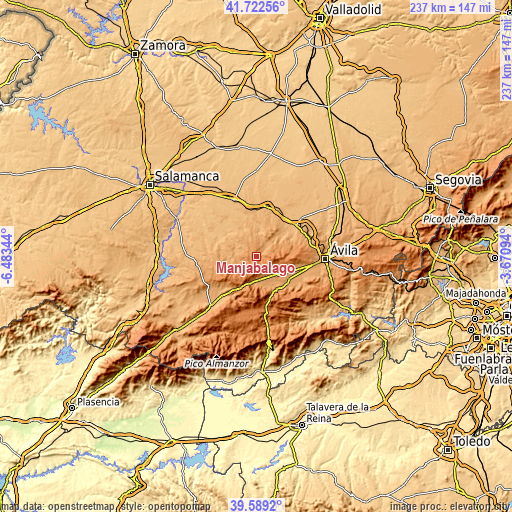 Topographic map of Manjabálago