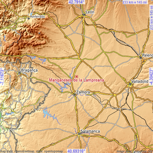 Topographic map of Manganeses de la Lampreana