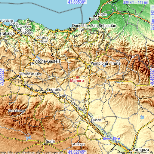 Topographic map of Mañeru