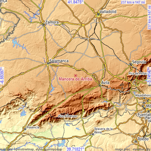 Topographic map of Mancera de Arriba