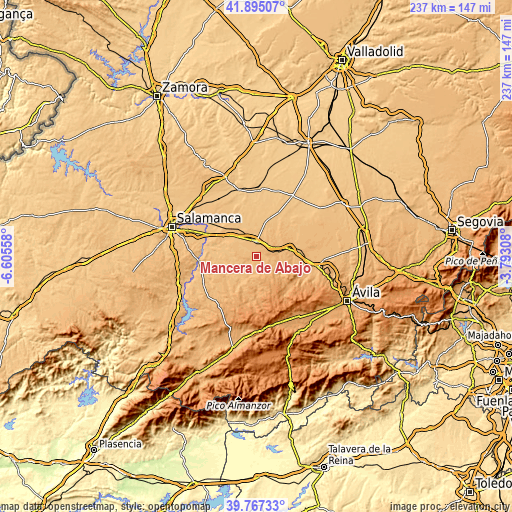 Topographic map of Mancera de Abajo