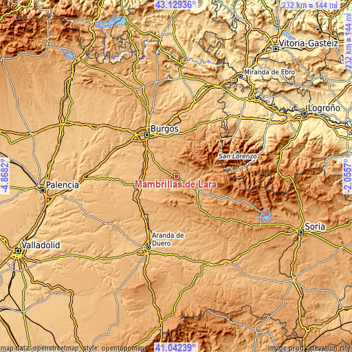 Topographic map of Mambrillas de Lara