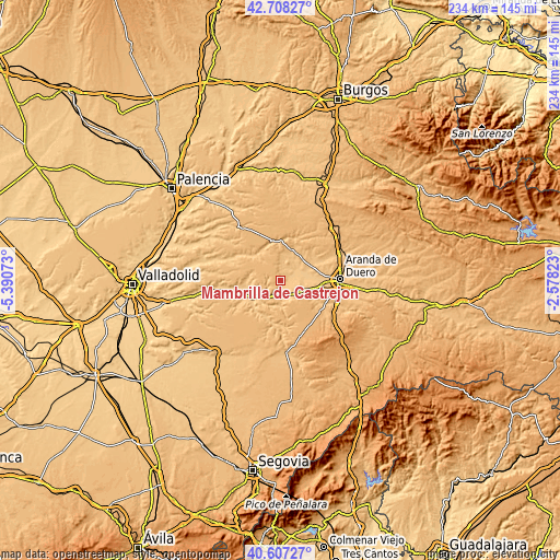 Topographic map of Mambrilla de Castrejón