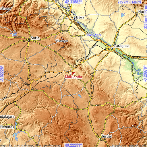 Topographic map of Maluenda