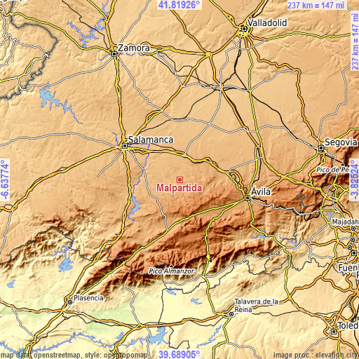 Topographic map of Malpartida