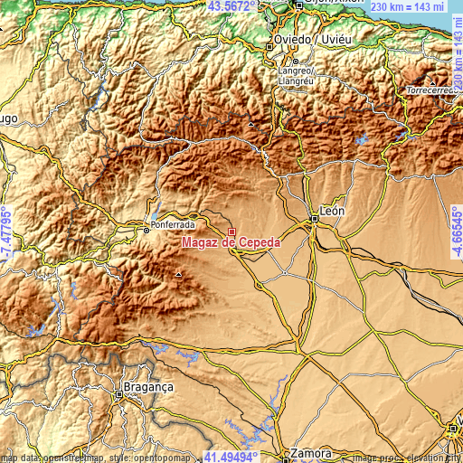 Topographic map of Magaz de Cepeda