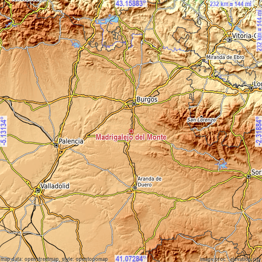 Topographic map of Madrigalejo del Monte