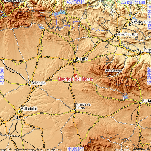 Topographic map of Madrigal del Monte