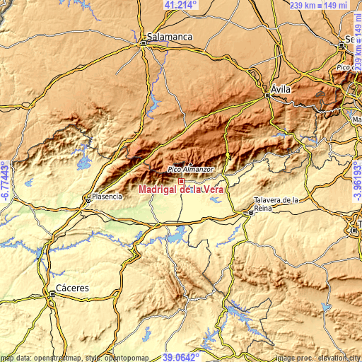 Topographic map of Madrigal de la Vera