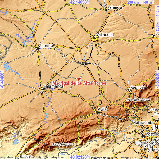 Topographic map of Madrigal de las Altas Torres