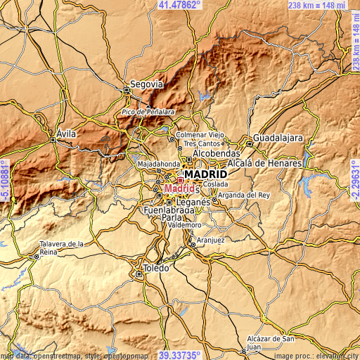 Topographic map of Madrid