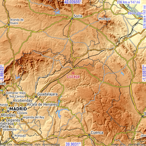 Topographic map of Luzaga