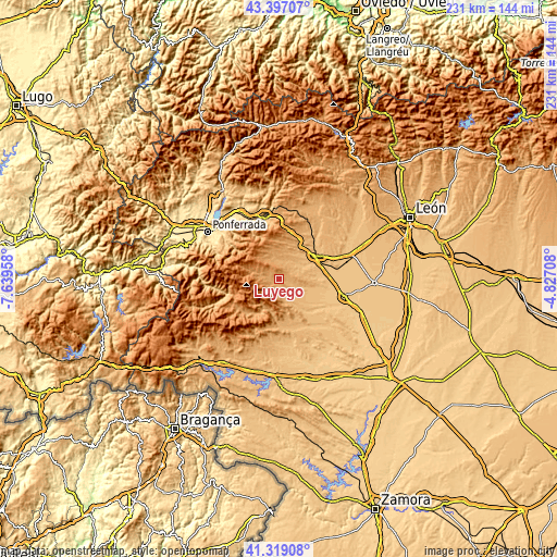 Topographic map of Luyego