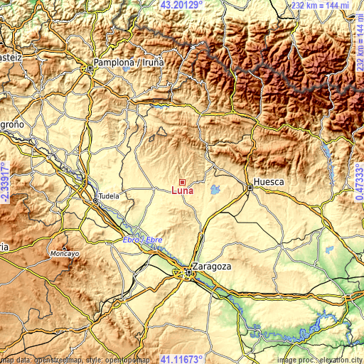 Topographic map of Luna