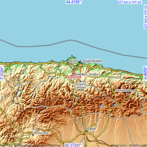 Topographic map of Lugones