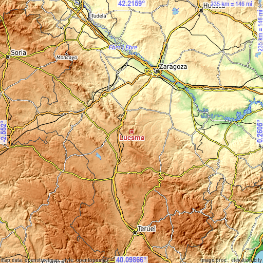 Topographic map of Luesma