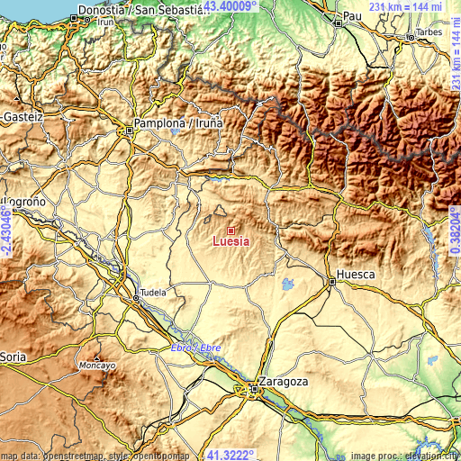 Topographic map of Luesia