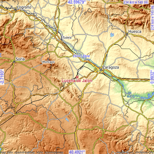 Topographic map of Lucena de Jalón